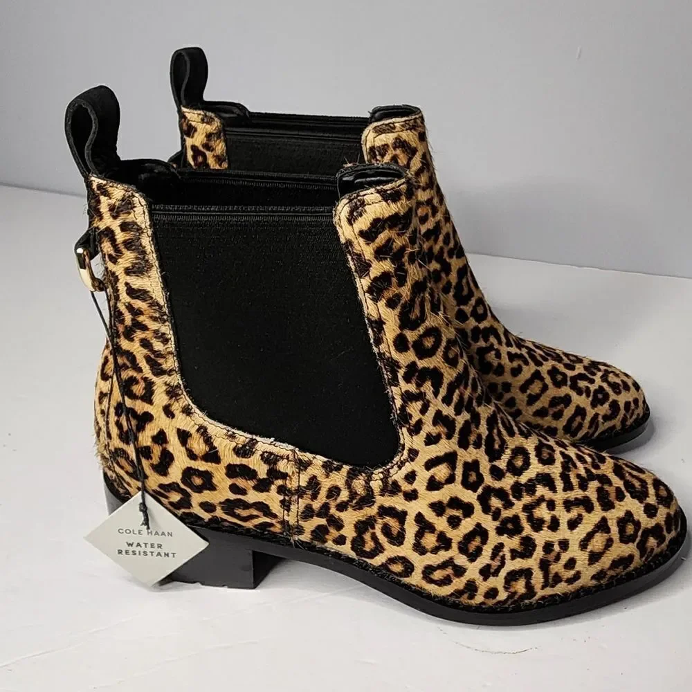 NEW Cole Haan Calf Hair Leopard Ankle NEW Women's Size 5 Booties water resistant